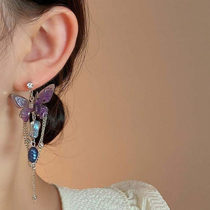 Luxury Crystal Butterfly Bow Earrings Elegant Fashion Niche Exquisite Jewelry