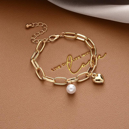 Stylish Crystal Pearl Flower Bracelet Party Accessories Charm Chain Jewellery - Aimall