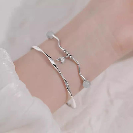 Women Fishtail Bracelet Chain Twisted Cuff Bracelet Bangle Adjustable Bracelets - Aimall