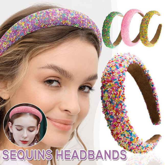 Hairband Padded Sponge Sequin Women's Wide Hair Band Hoop Headband Fashion - Aimall