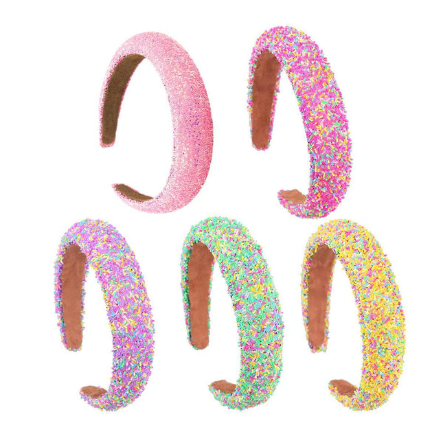 Hairband Padded Sponge Sequin Women's Wide Hair Band Hoop Headband Fashion - Aimall