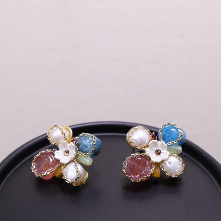 Handmade Petal Flower Earrings for Women Contrast Color Fashion Jewelry Trendy