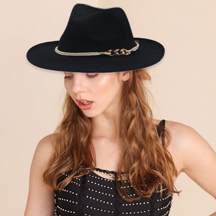 Jazz Hat Autumn Winter Retro Large Brim Hat for Men and Women Stylish Headwear