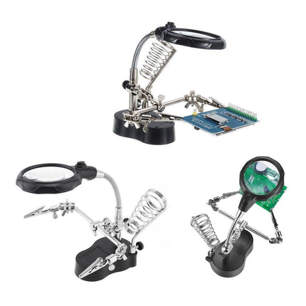 LED Magnifier Stand Holder Soldering Iron Tool Third Hand Helping Station