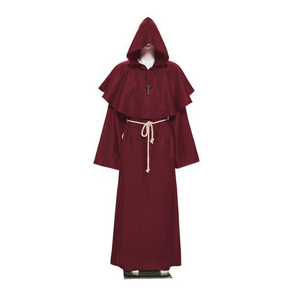 Medieval Friar Hooded Robe Monk Cross Necklace Renaissance Cosplay Costume AU - Aimall