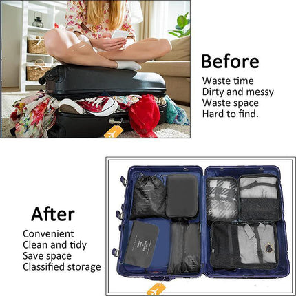 7PCS Travel Packing Cubes Luggage Pouches Organiser Clothes Suitcase Storage Bag - Aimall