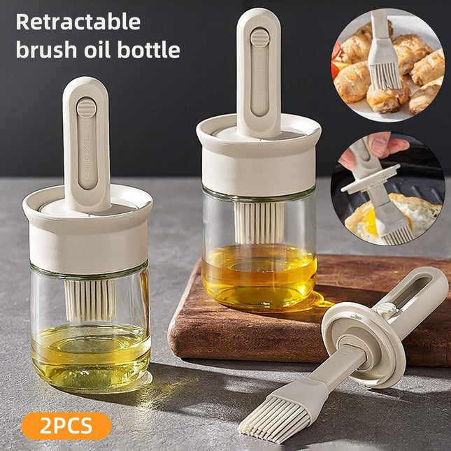 2pcs Glass Oil Bottles with Silicone Brush for Kitchen Cooking Oil Dispenser Set