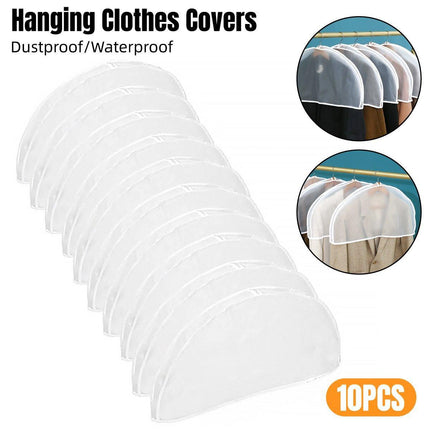 10pcs Dustproof Clothes Cover Transparent Hanging Wardrobe Storage Bag Set