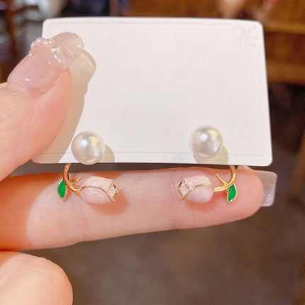 Pink Heart Flower Earrings Sweet Girly Jewelry for Women Fashion Accessories