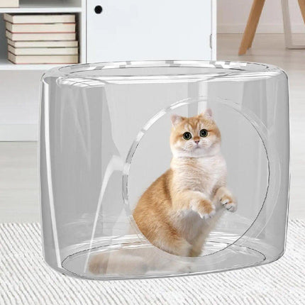 Transparent Capsule Cat Litter Box Semi Enclosed Cat House for Indoor Use