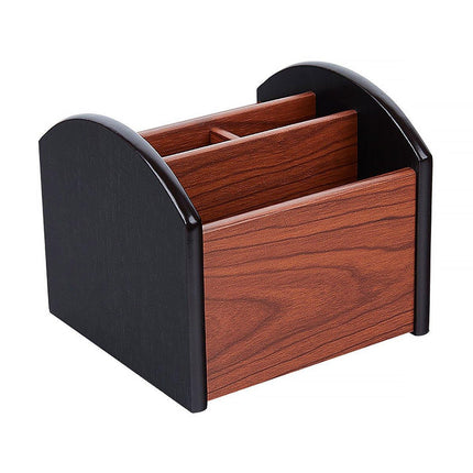 Rotatable Wooden Desktop Storage Box Organizer Creative Office Business Gift