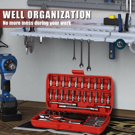 53PCS Metric Deep Socket Set 1/4" Drive Wrench with Flexible Extension Bar Tools