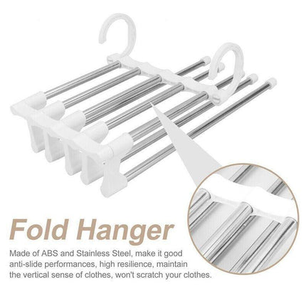 5 in 1 Stainless-Steel Pants Rack Hanger Wardrobe Shelves Magic Multi-Functional Black - Aimall
