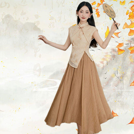 Chinese Style Sleeveless Slimming Dress Women High-end Retro Summer Skirt Suit