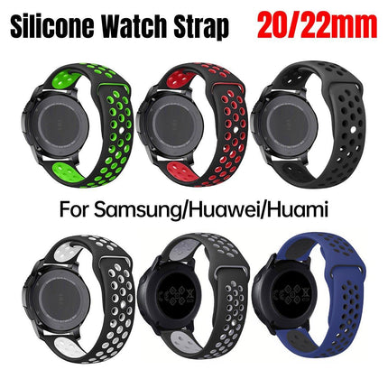 22mm 20mm Silicone Sports Watch Band for Samsung Huawei Huami Two-Tone Strap