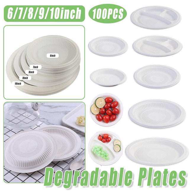 100pcs Corn Starch Degradable Dinner Plates Bone Dish Fruit Plate Simple Party