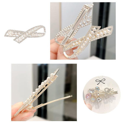 Fashion Women Crystal Hair Clip Barrette Rhinestone Flower Spring Pearl Hairpins - Aimall