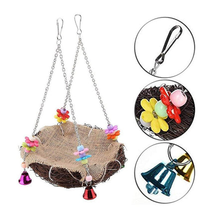 Bird Parrot Swing Stand Rattan Nest Hanging Basket Chew Toy for Small Medium Pet