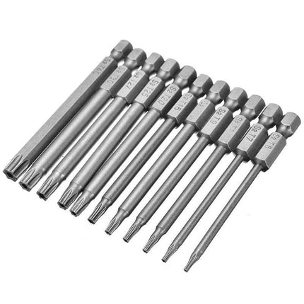 11x 100MM Long Steel Magnetic Torx Security Electric Screwdriver Bit Set T6~T40 - Aimall