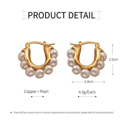 Pearl Hoop Earrings for Women Simple Fashion Brass Unique Statement Jewelry