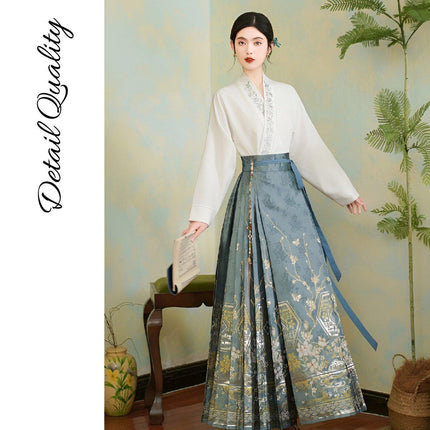 Spring Autumn Hanfu for Women Chinese Style Daily Wear Improved Horse Skirt