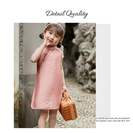 Girls Summer Cheongsam Dress Princess Solid Floral Fashion New Chinese Style - Aimall