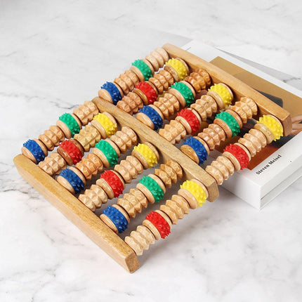 Six-Row Wooden Foot Roller Massager Colourful Relaxation Tool for Foot Relief