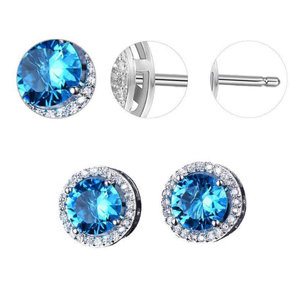 Female Round Zircon Stud Earrings Full Diamond Boucle Big Hollow Cubic Gift - Aimall