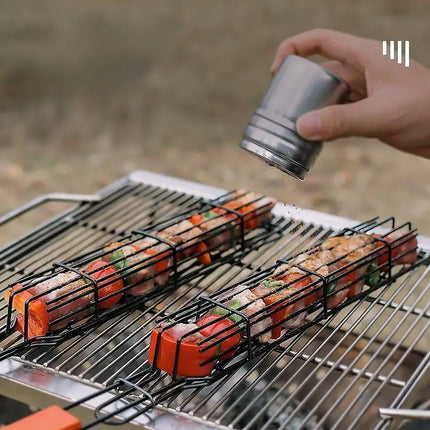 4PCS Outdoor BBQ Grill Basket Wooden Handle Sausage Hot Dog Corn Grilling Net