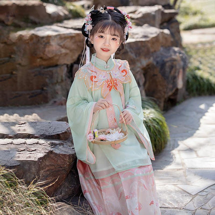 Girl Hanfu Dress Embroidered Floral Tang Suit Chinese Traditional Princess Sweet - Aimall
