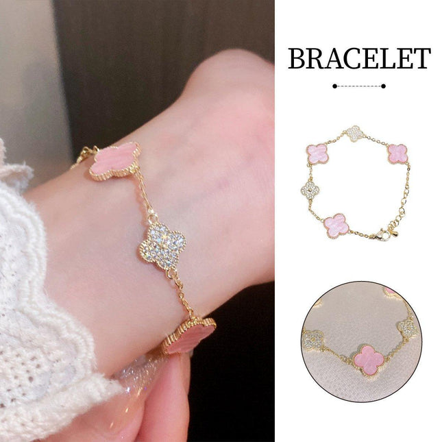 Luxury Pink Four-Leaf Clover Bracelet Elegant Fashion Jewellery Bracelet