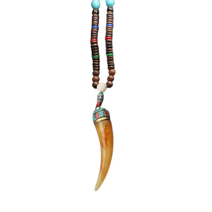 Retro Ethnic Style Pendant Sweater Chain Long Wooden Bead Necklace Fashion
