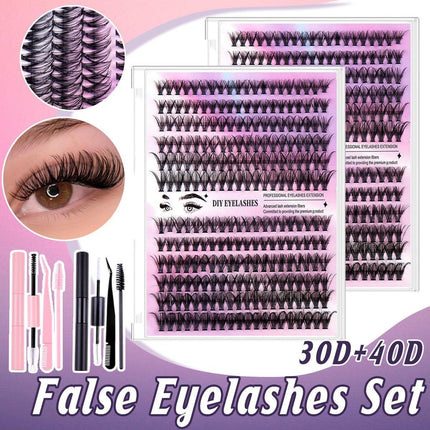 DIY Sectional False Eyelashes Kit 12 Rows with Glue and Tweezers Large Capacity