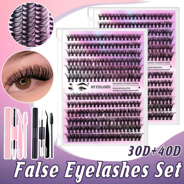 DIY Sectional False Eyelashes Kit 12 Rows with Glue and Tweezers Large Capacity