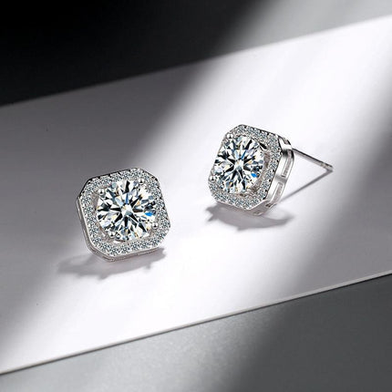 1 Pair Brilliant Square Cut Cubic Zirconia Stud Earrings Stainless Steel E135 7Clours - Aimall