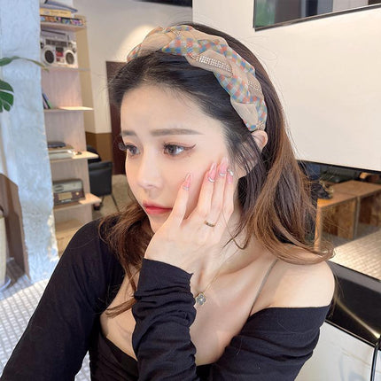Splicing Colours Braided Diamond Headband Net Yarn Twist Braid Wide Head Hoop - Aimall