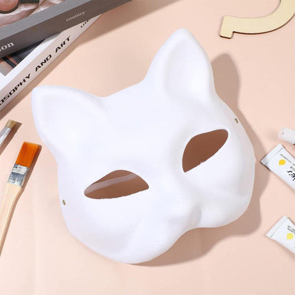 3PCS White Cat Face Mask DIY Blank Hand Painted Craft Masks Party Art
