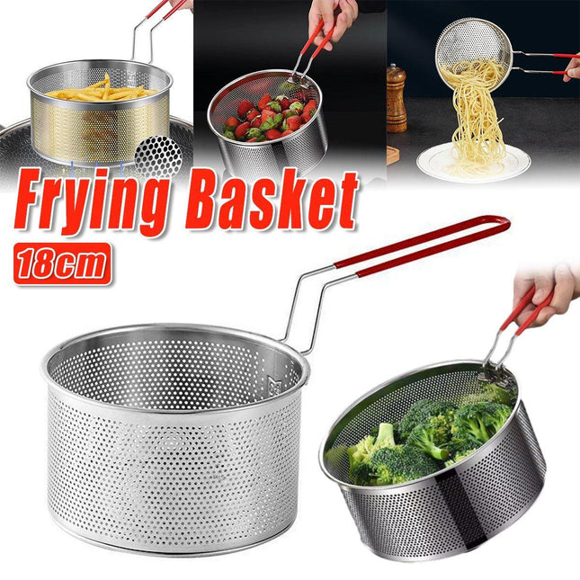 18cm Stainless Steel Frying Basket Oil Drain Basket Deep Frying Net for Cooking