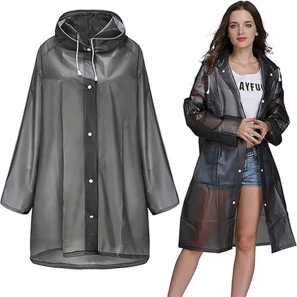 Gray Transparent Unisex Raincoat Lightweight Waterproof Poncho Hooded Jacket