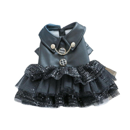 Pet Dog Cat Clothes Autumn Winter Fashion Sequin Small Leather Skirt Outfit