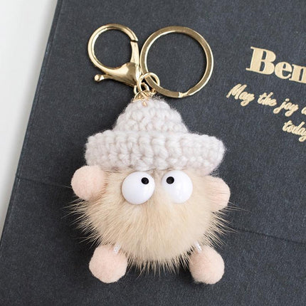 Cartoon Animal Plush Small Coal Ball Backpack Pendants Keychain Doll Keyring Car - Aimall