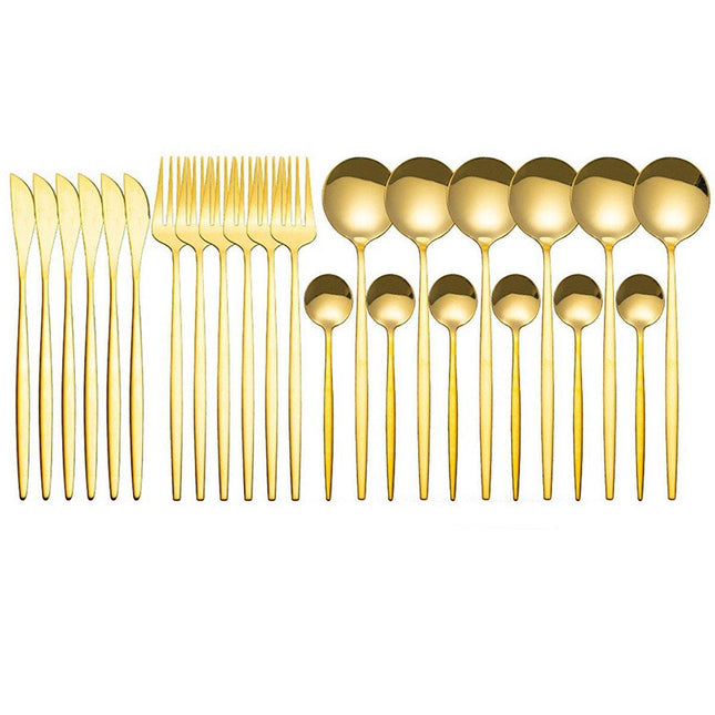 24PCS Stainless Steel Cutlery Set Knife Fork Spoon Set Durable Flatware Dining