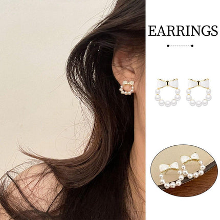 Chic Dainty Bow Earrings for Women Small Round Elegant Jewelry Fashion Gift