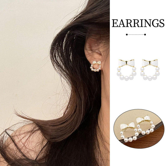 Chic Dainty Bow Earrings for Women Small Round Elegant Jewelry Fashion Gift