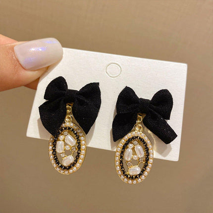 Vintage Oval Earrings Women Black Bow Elegant Jewelry Fashion Accessories