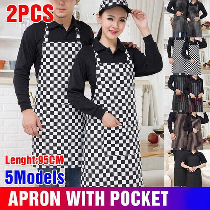2Pcs Apron With Pocket Chef Butcher Kitchen Restaurant Cook Wear Cooking&Baking - Aimall