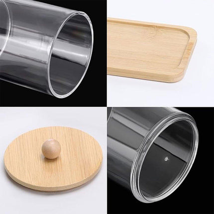 3pcs/set Cotton Swab Holder with Vanity Tray Clear Apothecary Jar Wood Lids