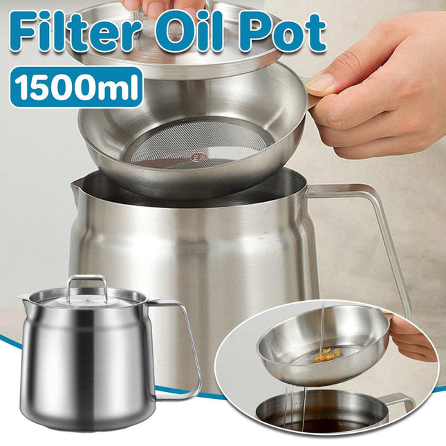 1500ml Stainless Steel Oil Filter Pot Oil Strainer for Kitchen Cooking Frying