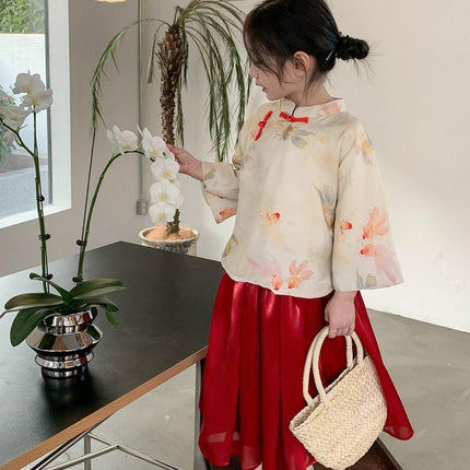 Chinese Traditional Girls Hanfu Long-sleeved Two-piece Dress Festival Outfit