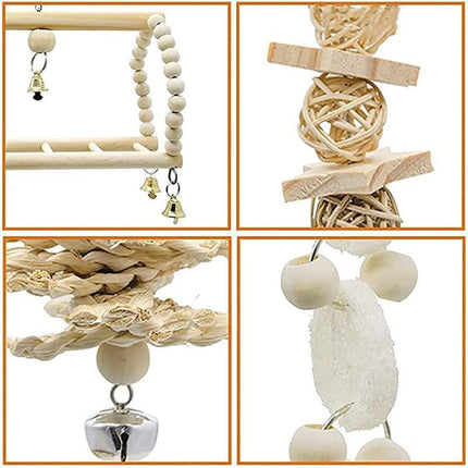 17PCS Bird Toys Parrot Swing Toys Chewing Hanging Bell Cockatiel Cage Toy Set - Aimall